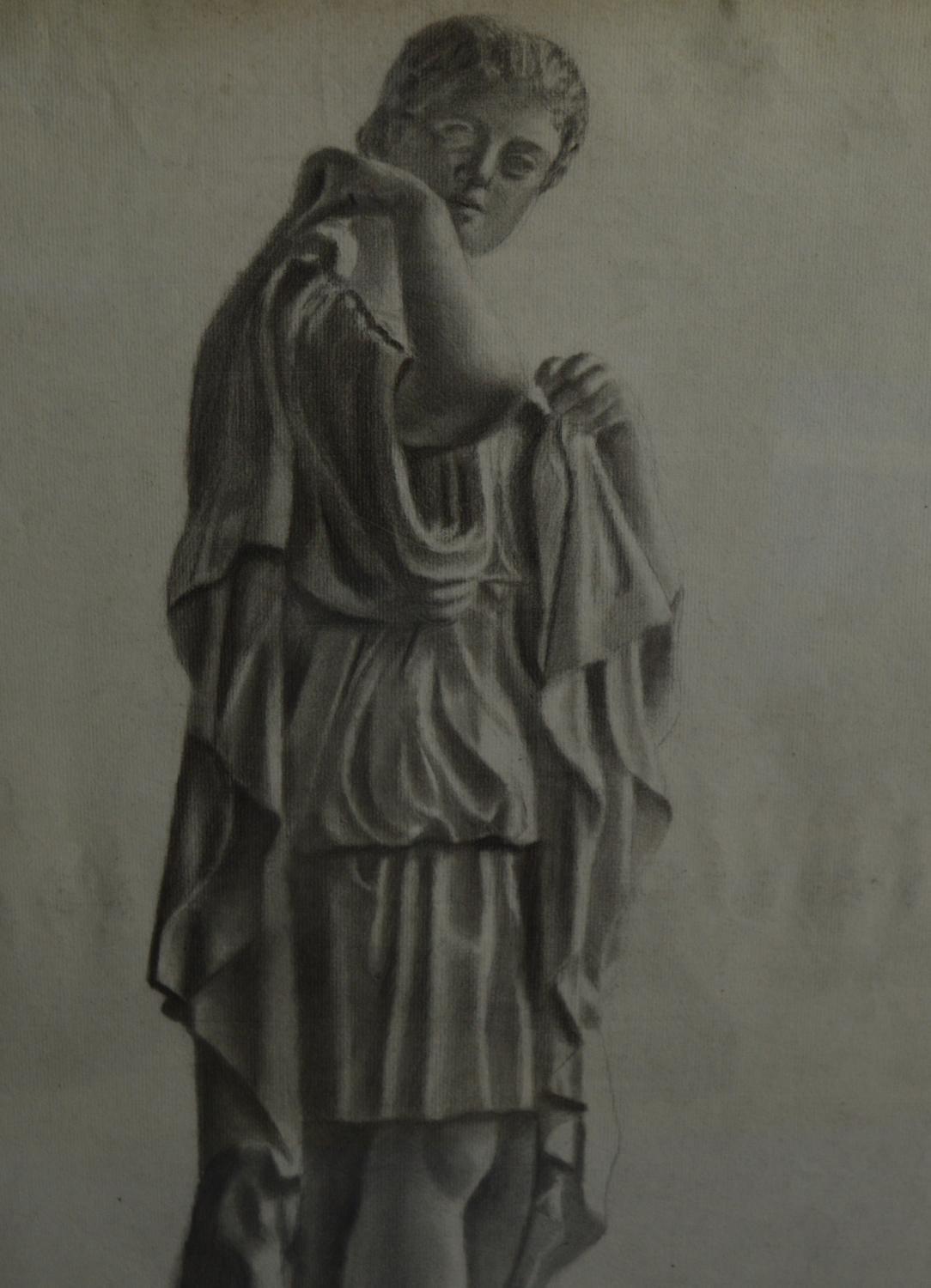 Classical Charcoal Drawing Of A Roman c1900