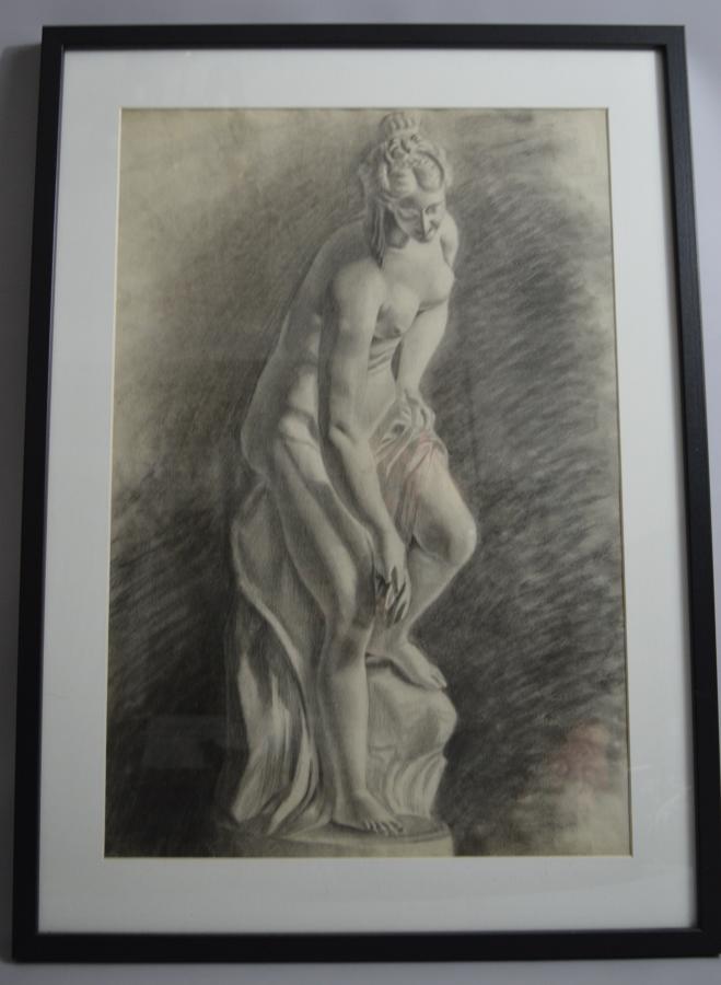 Charcoal Drawing Of A Roman Lady Bathing