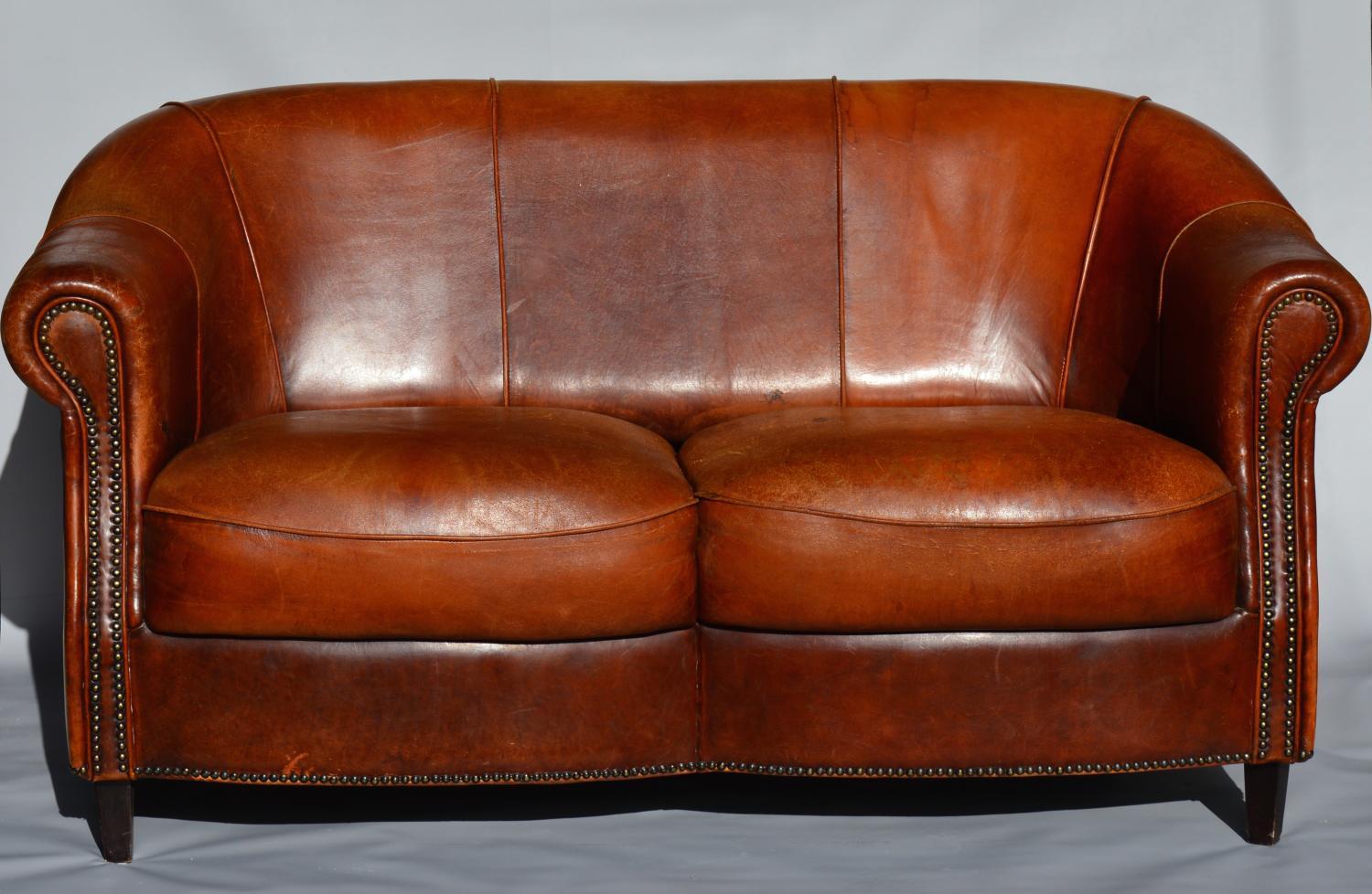 2 Seater French Leather Sofa