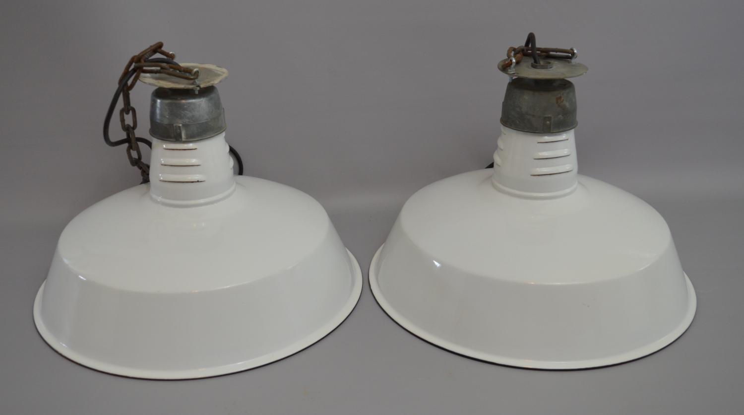 1950's White Enamel Factory Lights