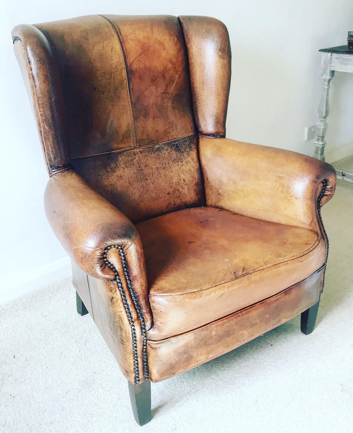 FRENCH LEATHER WINGBACK CHAIR