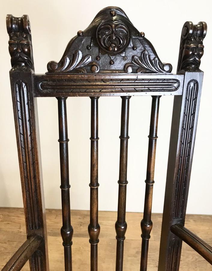 ANTIQUE CARVED WALNUT HALL CHAIR