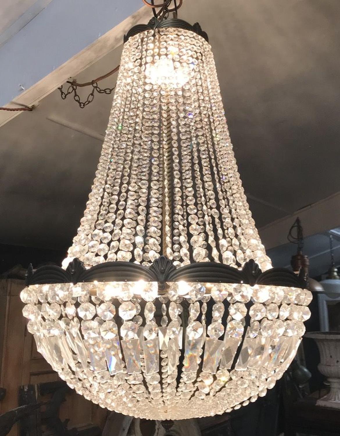 LARGE HAND CUT CRYSTAL CHANDELIER