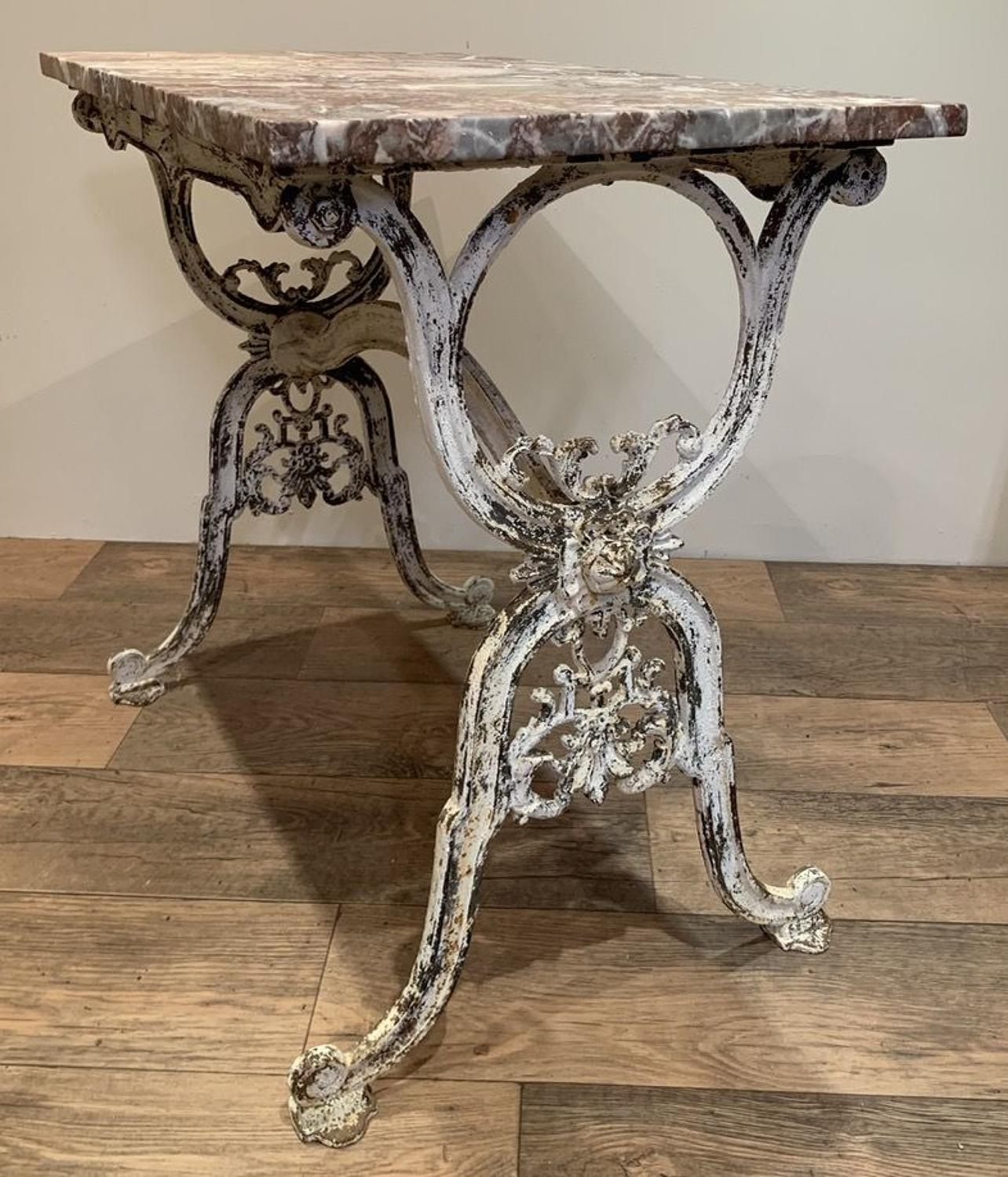 FRENCH CAST IRON AND MARBLE TABLE