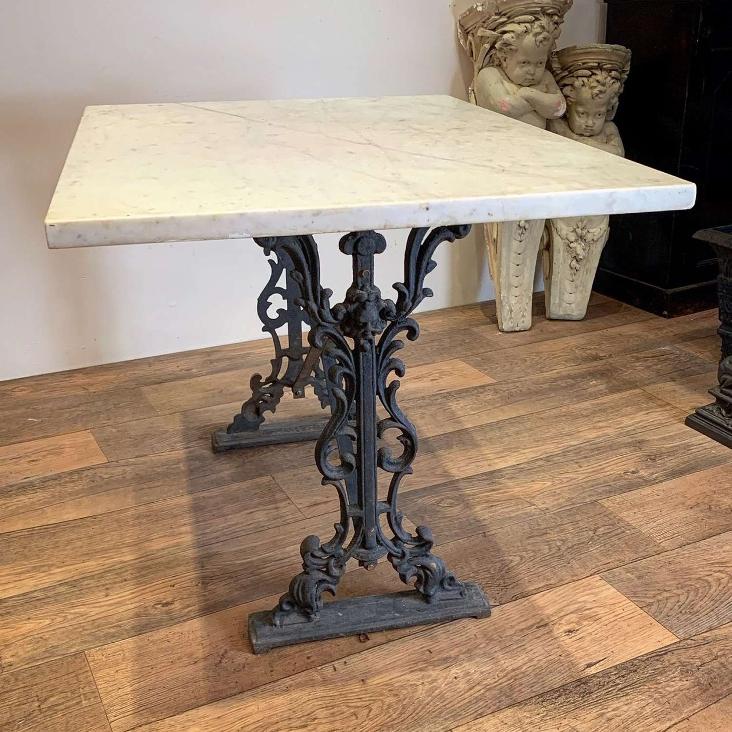 LARGE CAST IRON & MARBLE GARDEN TABLE