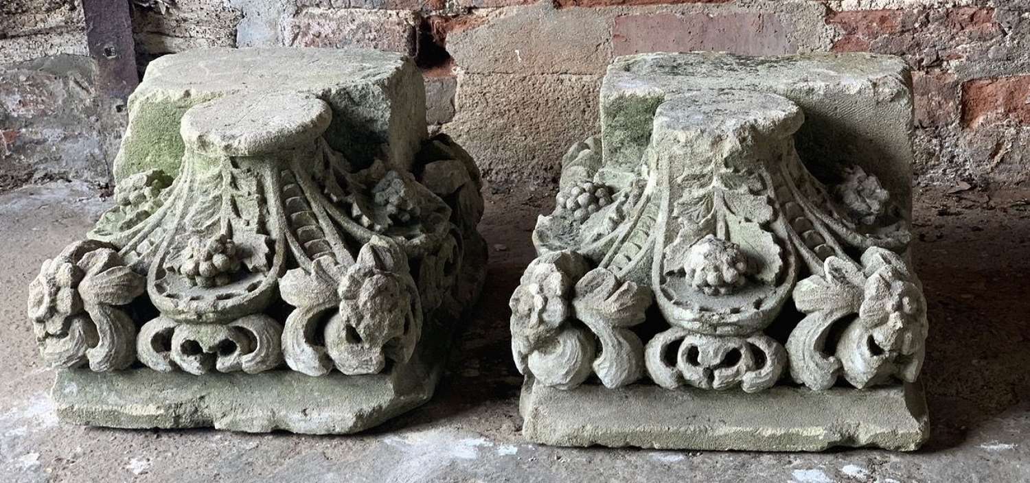 19TH CENTURY CARVED STONE COLUMN BASES