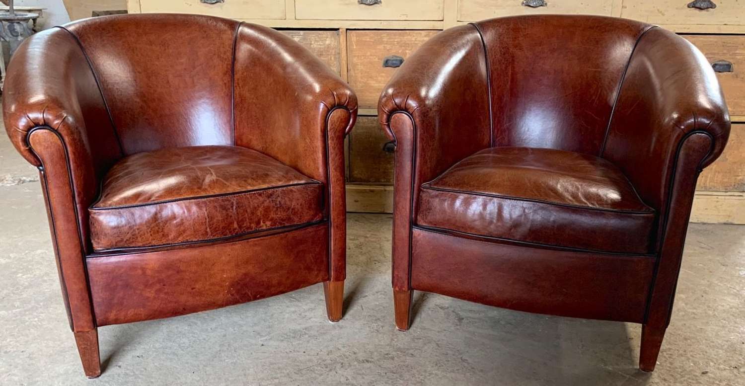 PAIR OF DUTCH LEATHER TUB CHAIRS