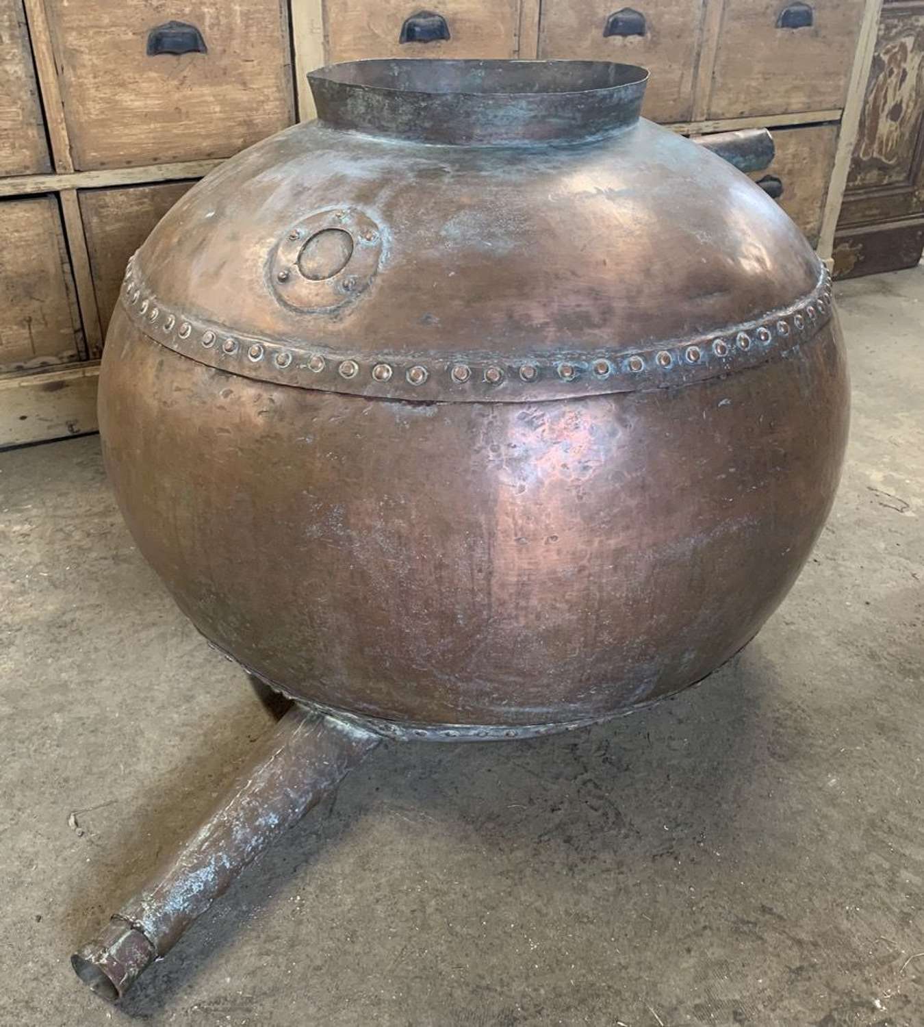 LARGE 19TH CENTURY RIVETED COPPER STILL