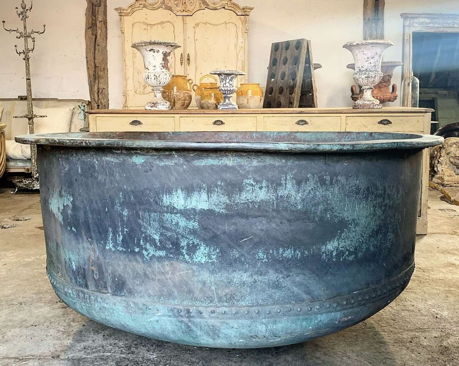 LARGE RIVETED COPPER CHEESE VAT
