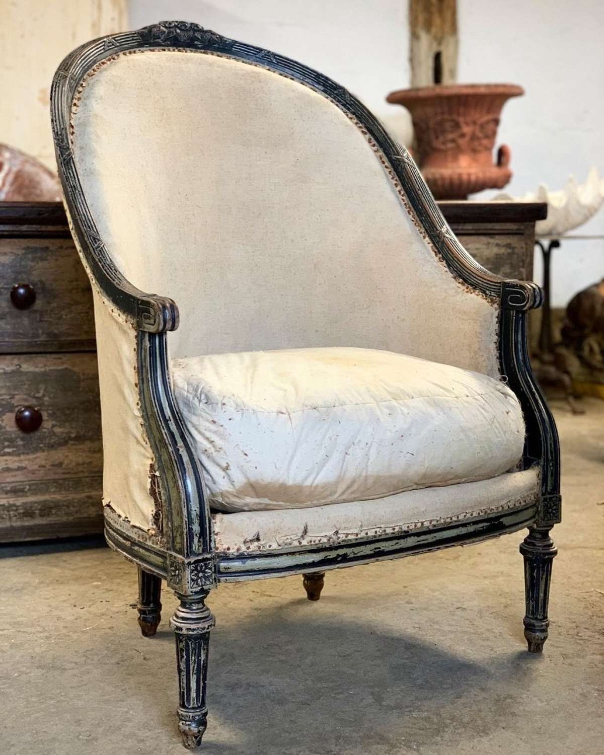 FRENCH LOUIS XVl STYLE HIGH BACK ARMCHAIR
