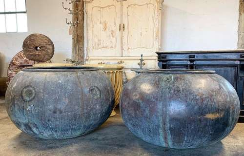 PAIR OF 19TH CENTURY VERDIGRIS COPPERS