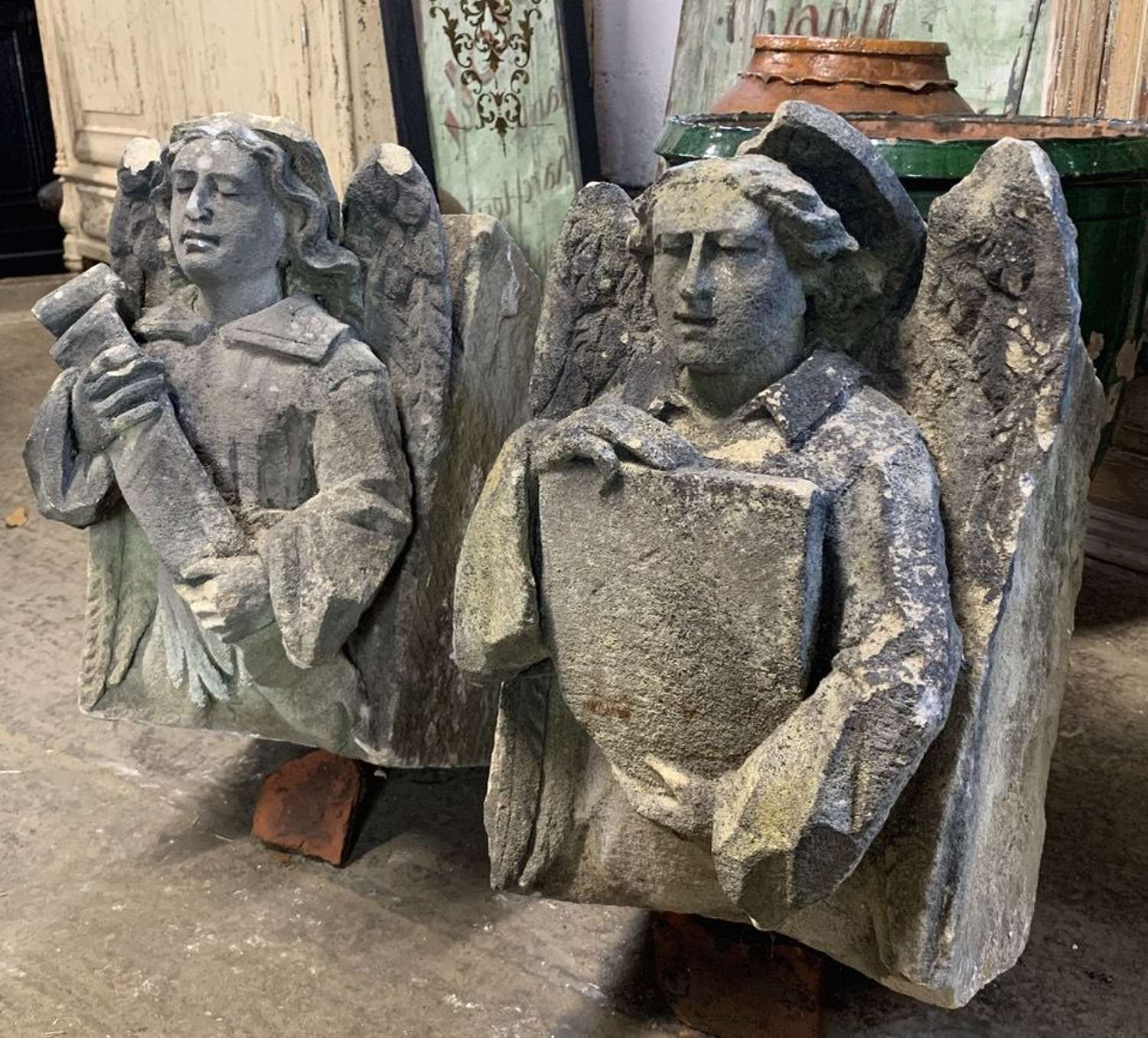 PAIR OF CARVED STONE ANGEL CORBELS
