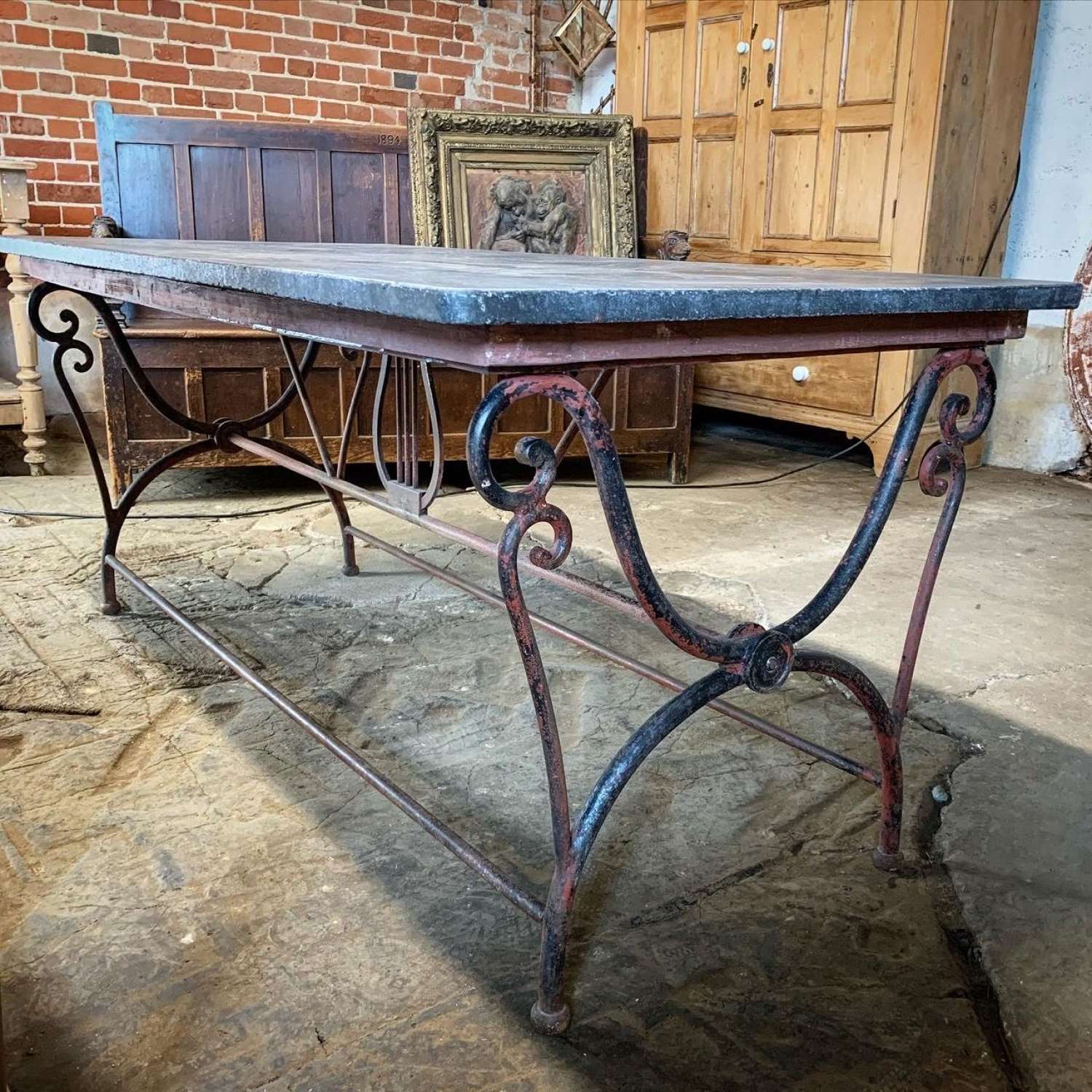 WROUGHT IRON & BLUE STONE CONFECTIONERY TABLE