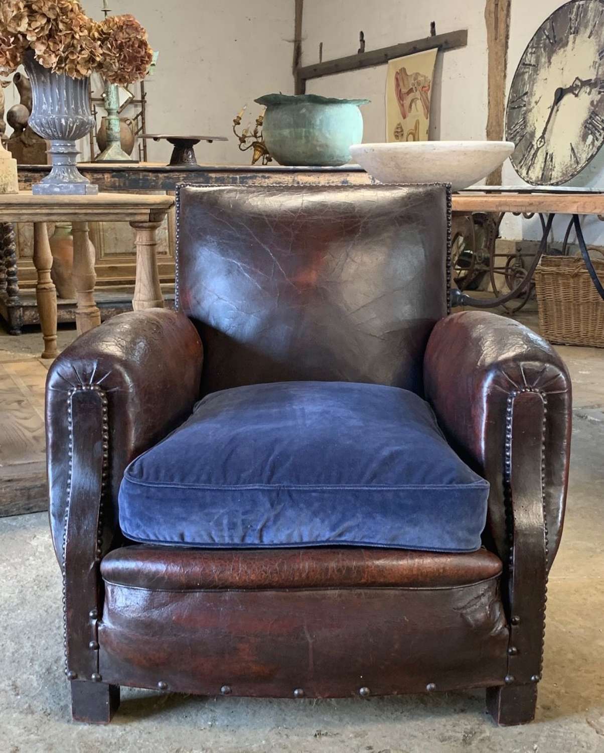 ANTIQUE FRENCH LEATHER ARMCHAIR