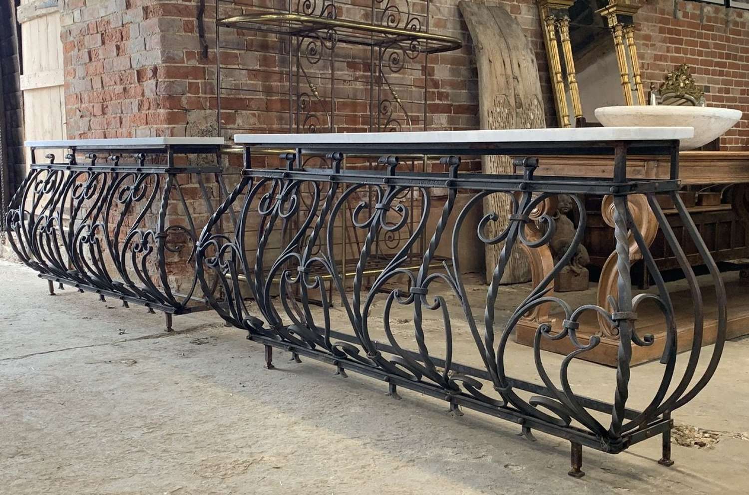 LARGE IRON & MARBLE CONSOLE TABLE