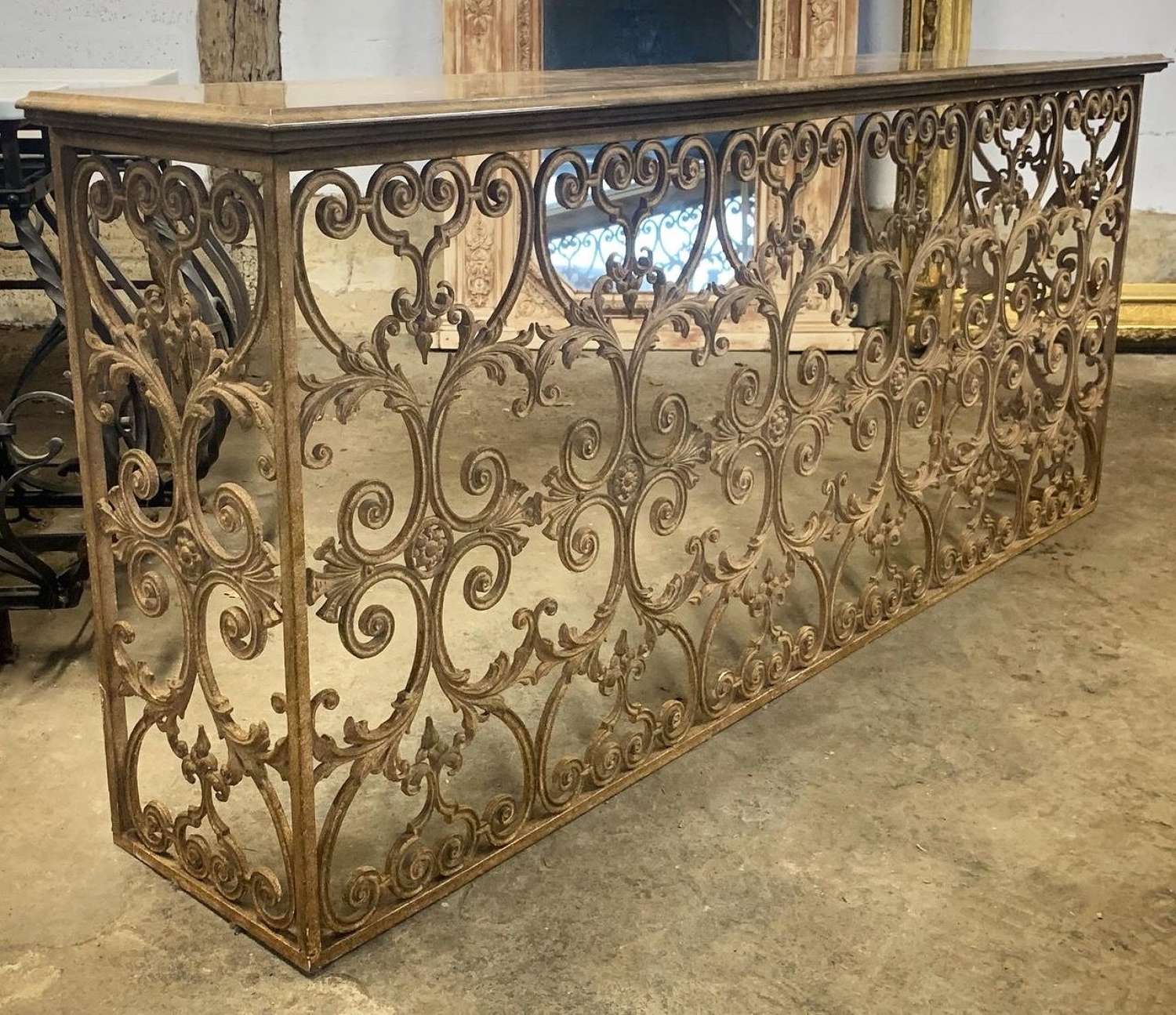 FRENCH IRON & MARBLE CONSOLE TABLE