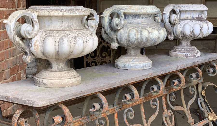 SET OF 3 19TH CENTURY FRENCH ENAMELLED URNS
