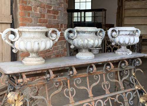 SET OF 3 19TH CENTURY FRENCH ENAMELLED URNS