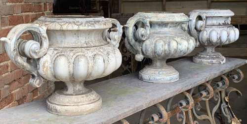 SET OF 3 19TH CENTURY FRENCH ENAMELLED URNS