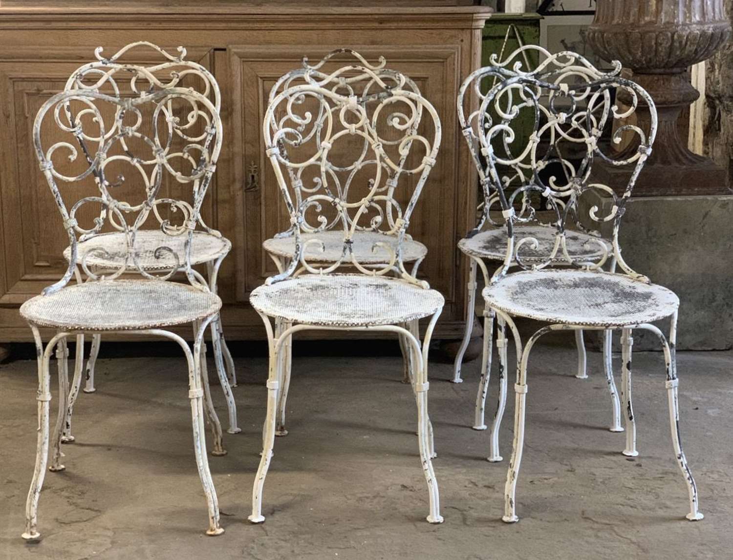 SET OF SIX  ANTIQUE FRENCH IRON GARDEN CHAIRS