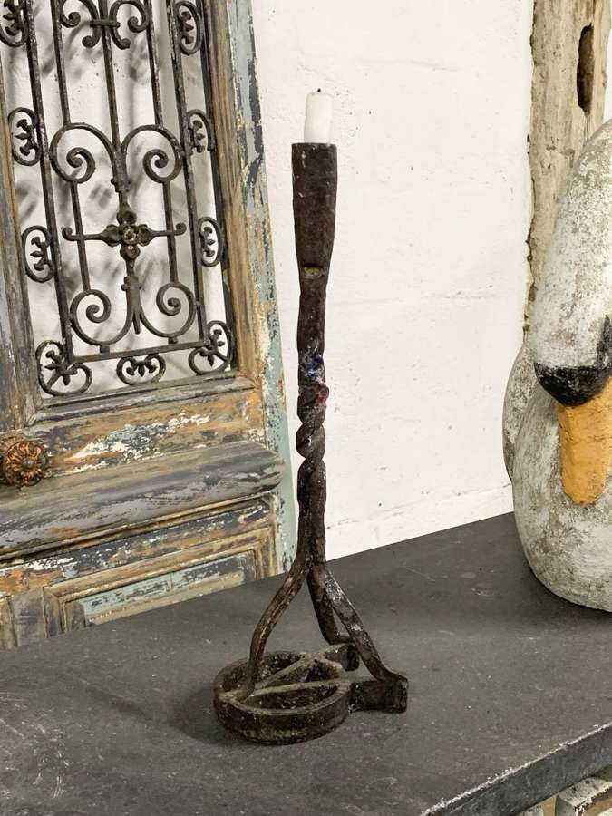 Antique Forged Iron Candle Holder