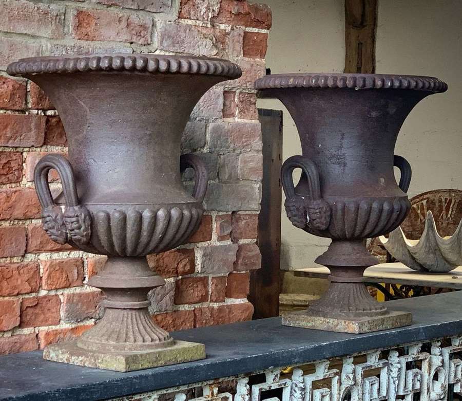 Pair Of 19th Century Cast Iron Urns