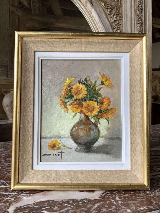 Oil On Panel Of Sunflowers By Pierre Douet