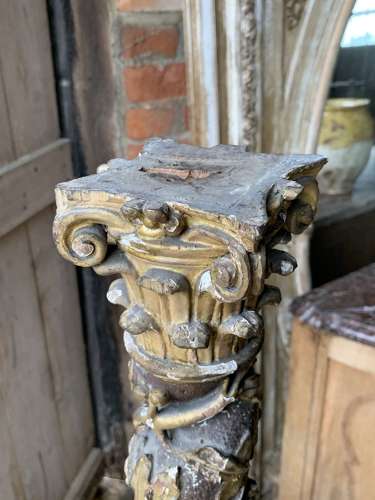 18th Century French Polychrome Carved Wood Column