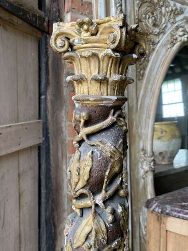 18th Century French Polychrome Carved Wood Column