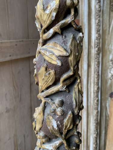 18th Century French Polychrome Carved Wood Column