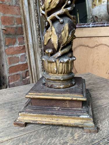 18th Century French Polychrome Carved Wood Column