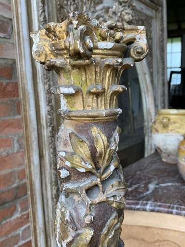 18th Century French Polychrome Carved Wood Column