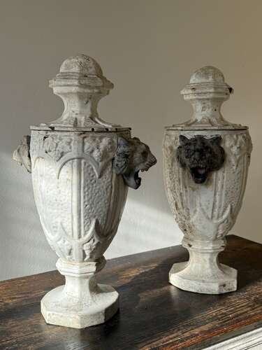 Pair Of French Enamelled Cast Iron Urns