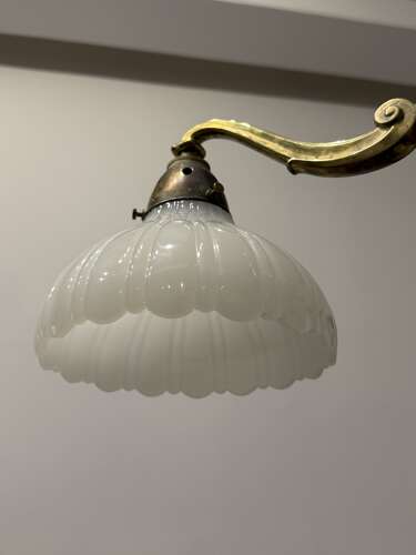 Antique Edwardian Brass & Moonstone Electrolier Ceiling Light