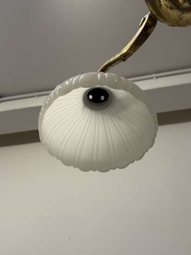 Antique Edwardian Brass & Moonstone Electrolier Ceiling Light