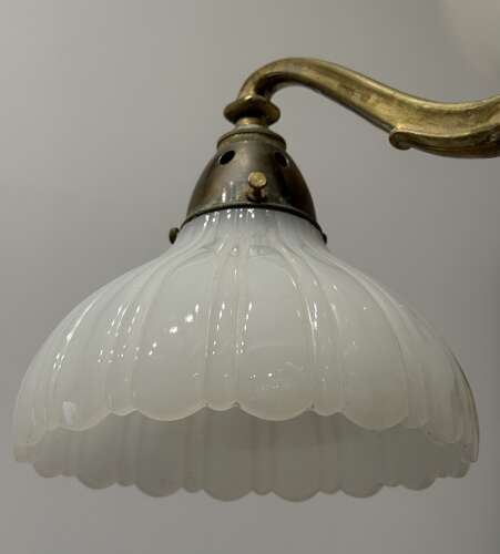 Antique Edwardian Brass & Moonstone Electrolier Ceiling Light