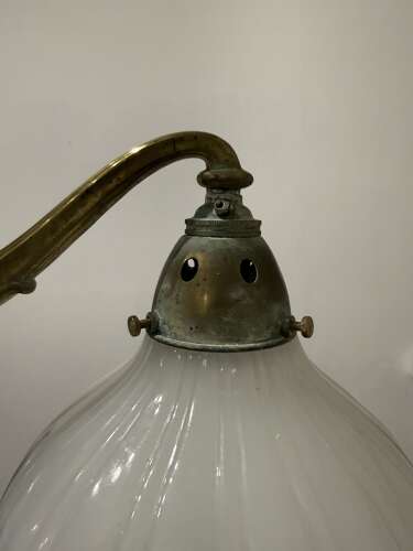 Antique Edwardian Brass & Moonstone Electrolier Ceiling Light